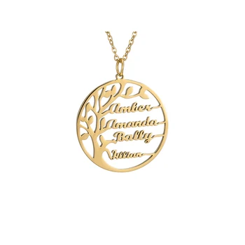 YHLISO Personaliziranu ogrlicu s korisničkim imenom za žene, nakit od nehrđajućeg čelika, Drvo života, Obiteljske imena, Visi lanac, Ogrlicu na poklon