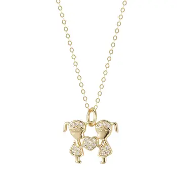 Han Hao S925 Srebro, srebrna ogrlica-lanac na ключицу sa dva muškaraca i ovjes s dijamantom u obliku srca, romantična