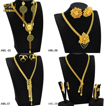Luksuzno Jedinstvena duga ogrlica s ovjesom i naušnice ANIID, Vjenčanje nakit kit iz Dubaija 24k zlata za žene, pokloni, zabava