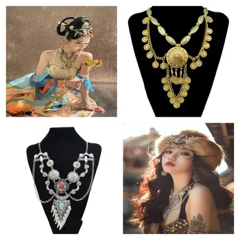 1 kom. etnički retro-vratne šal, nakit ručne izrade, imitacija Miao, srebrna ogrlica od perli