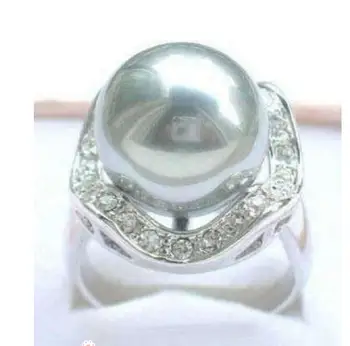 Prsten sa biserima u obliku sive sudoper s kristalima Veličina: 7,8,9 # #