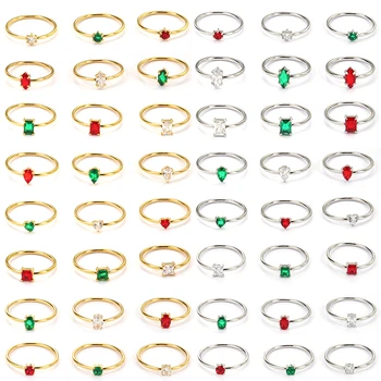 24 Kom 1 Komplet Veliko Prstenova za Žene od Nehrđajućeg Čelika, Prsten s Dragim Kamenom, Zlatne, Srebrne Boje, Nakit