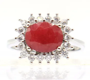 16x14 mm preporučujemo Pravokutni dragi kamen Crvene Rubine Bijela CZ Donje Zaručnički prsten srebro